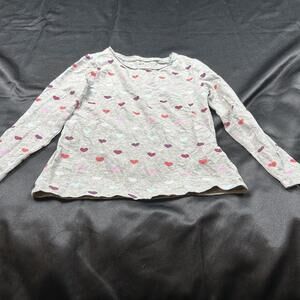 H&M GIRLS Grey Long Sleeve Shirt with Pink, Red, Blue & Purple Hearts Size 4-6Y